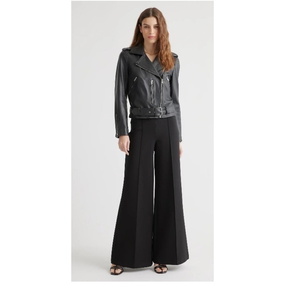 Quince Ultra-Stretch Ponte Super Wide Leg Pants Black High Rise Size M NWT